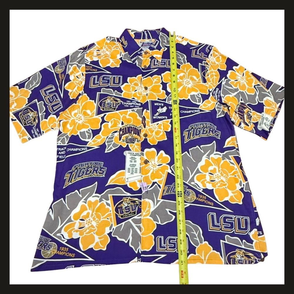 LSU Tigers REYN SPOONER Floral Hawaiian Shirt NATIONAL CHAMPIONS Mens Size L Y2K - Picture 4 of 13